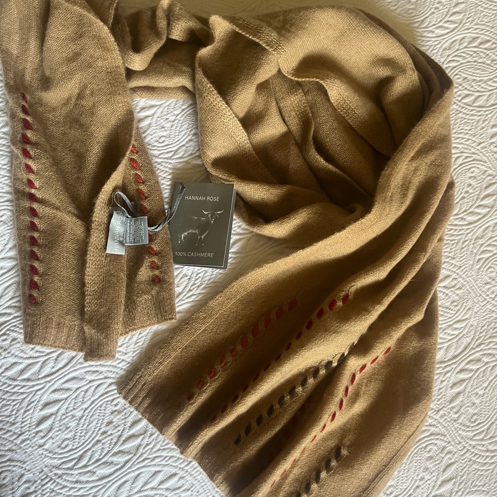 Hannah Rose Tan 100%Cashmere Scarf NEW WITH TAG - Picture 2 of 11